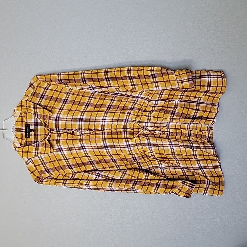 Lane Bryant Plus Size 22/24 Yellow Plaid Button Front Long Sleeve Top - Picture 2 of 11